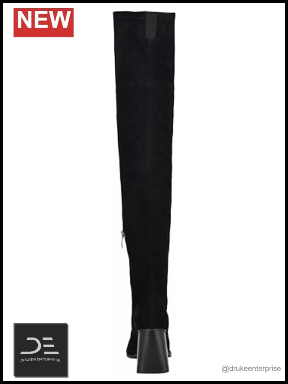 Over the Knee Dress Boots Block Heel Square Toe Zip Closure Women